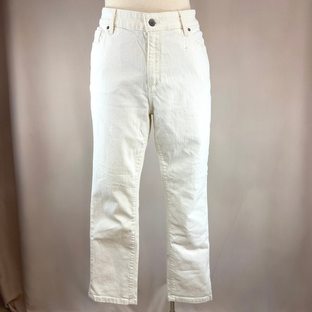 LL BEAN White Jeans Womens (12) Favorite Fit Cotton Straight Resort Coastal